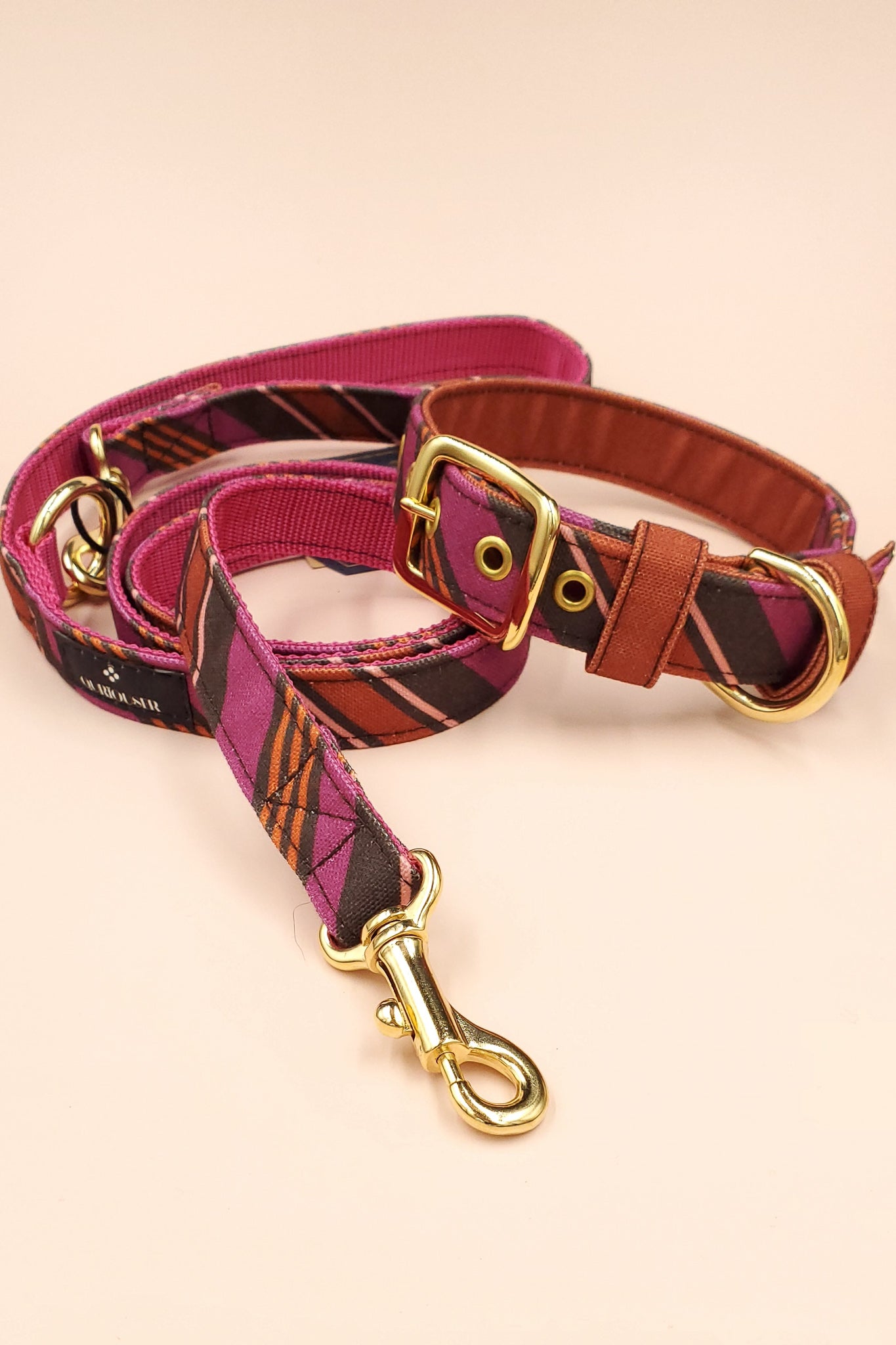 RANDOM STRIPE LEASH / CHOCO PINK